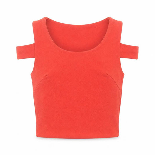 Boohoo Womens Red Polyester Cropped Tank Size 6 Round Neck - Cut Out Detail