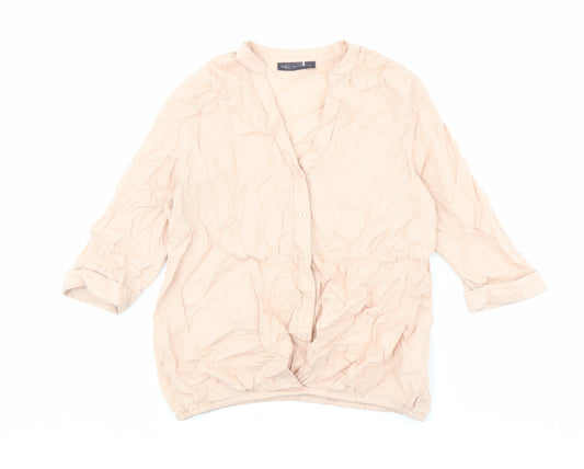 Marks and Spencer Womens Pink Modacrylic Basic Blouse Size 8 V-Neck - Elastic Waist