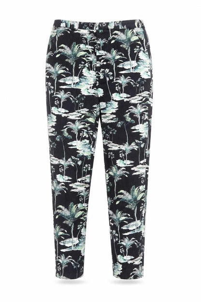 Zara Womens Black Geometric Polyester Trousers Size M L26 in Regular Zip - Tree Print