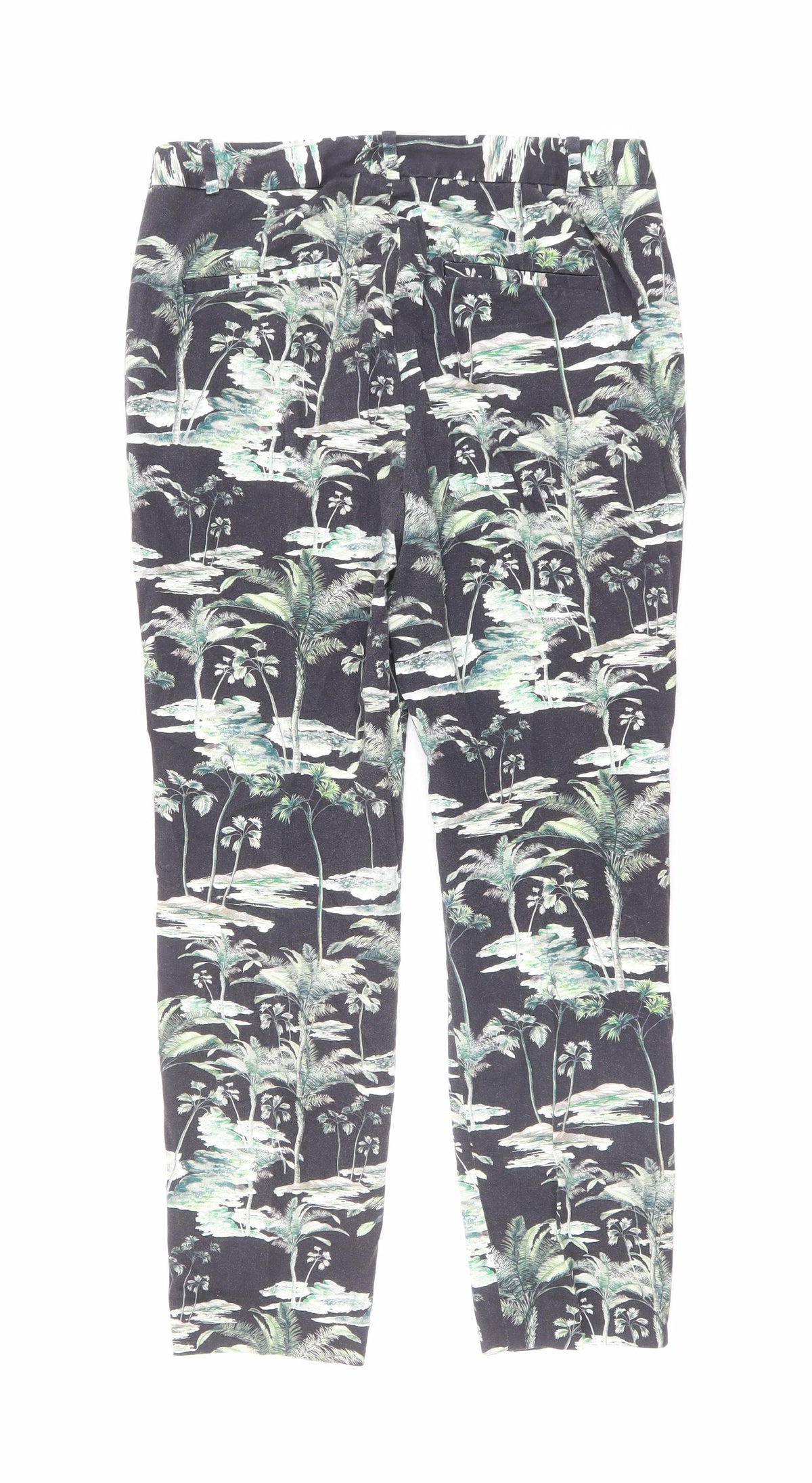 Zara Womens Black Geometric Polyester Trousers Size M L26 in Regular Zip - Tree Print