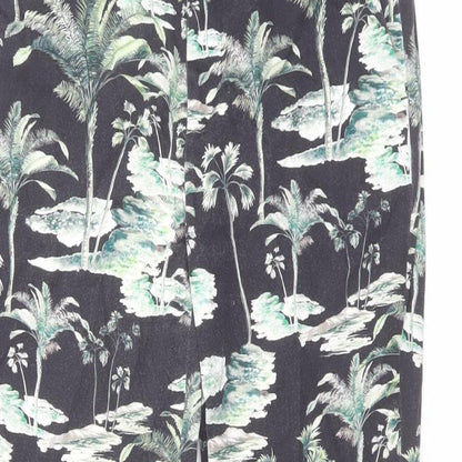 Zara Womens Black Geometric Polyester Trousers Size M L26 in Regular Zip - Tree Print