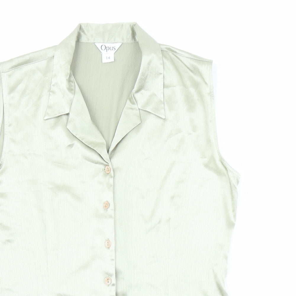 OPUS Womens Green Polyester Basic Button-Up Size 14 Collared