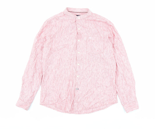 Net Play Mens Pink Cotton Button-Up Size 40 Mock Neck Button