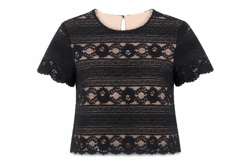 H&M Womens Black Geometric Polyamide Basic Blouse Size M Round Neck