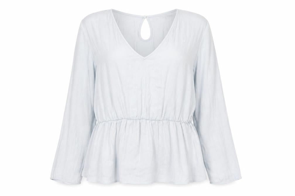 Marks & Spencer Womens Blue Polyester Basic Blouse Size 18 V-Neck - Elastic Waist