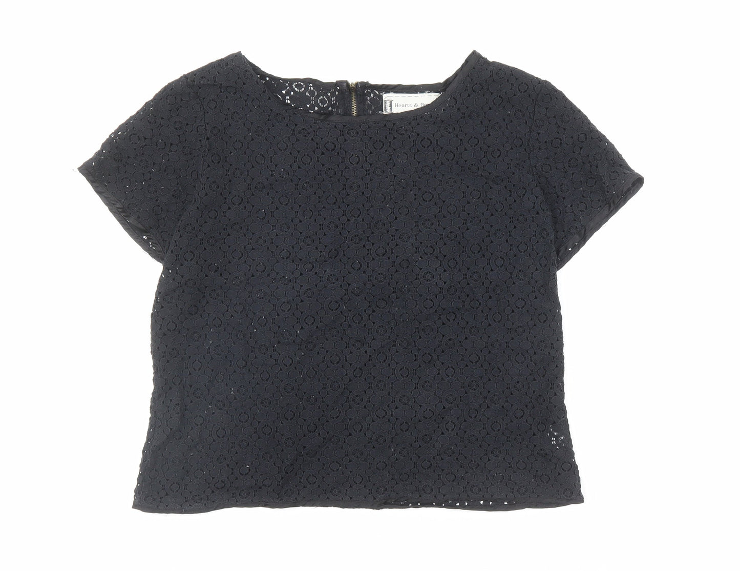 Hearts & Bows Womens Black Polyester Basic T-Shirt Size M Round Neck