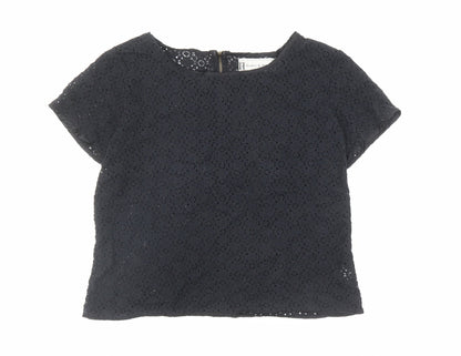 Preloved Hearts & Bows Womens Black Polyester Basic T-Shirt Size M Round Neck - Front