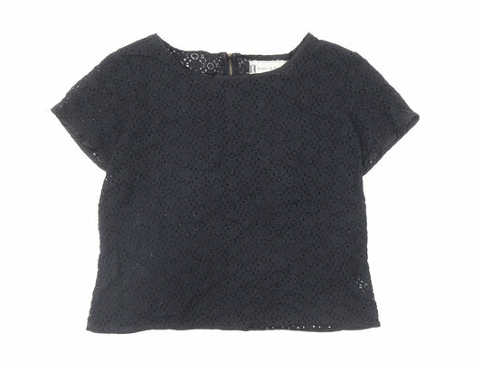 Hearts & Bows Womens Black Polyester Basic T-Shirt Size M Round Neck