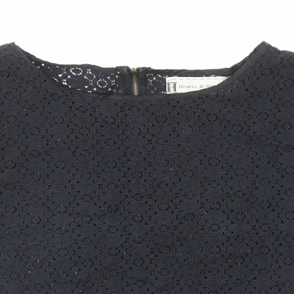 Preloved Hearts & Bows Womens Black Polyester Basic T-Shirt Size M Round Neck - Detail