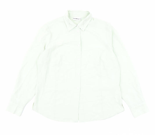 Habella Womens Green Polyester Basic Button-Up Size 12 Collared - Rhinestone Detail