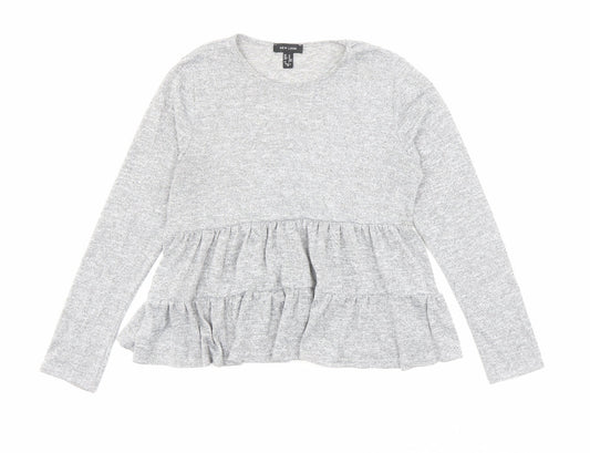 New Look Womens Grey Round Neck Polyester Pullover Jumper Size M