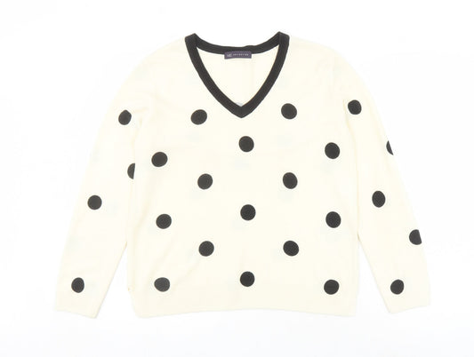 Marks and Spencer Womens Ivory V-Neck Polka Dot Acrylic Pullover Jumper Size 14