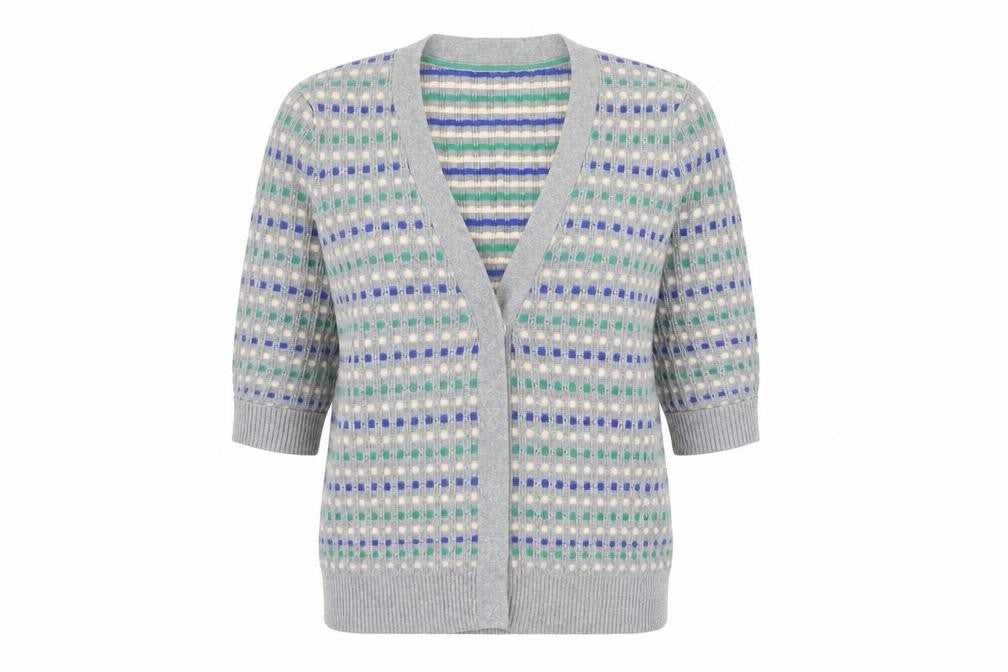 N.W.3 Womens Multicoloured V-Neck Geometric Cotton Cardigan Jumper Size 12