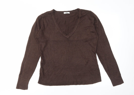 Mk Womens Brown V-Neck Acrylic Pullover Jumper Size 14