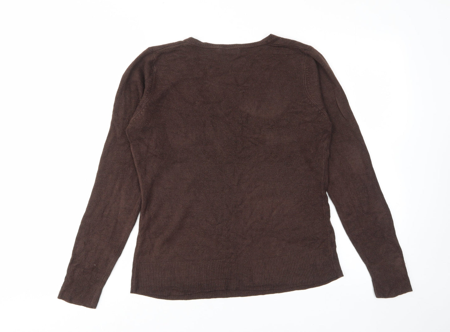 Mk Womens Brown V-Neck Acrylic Pullover Jumper Size 14