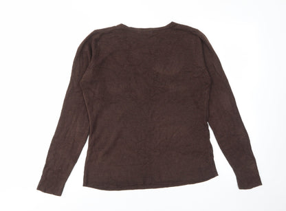 Mk Womens Brown V-Neck Acrylic Pullover Jumper Size 14