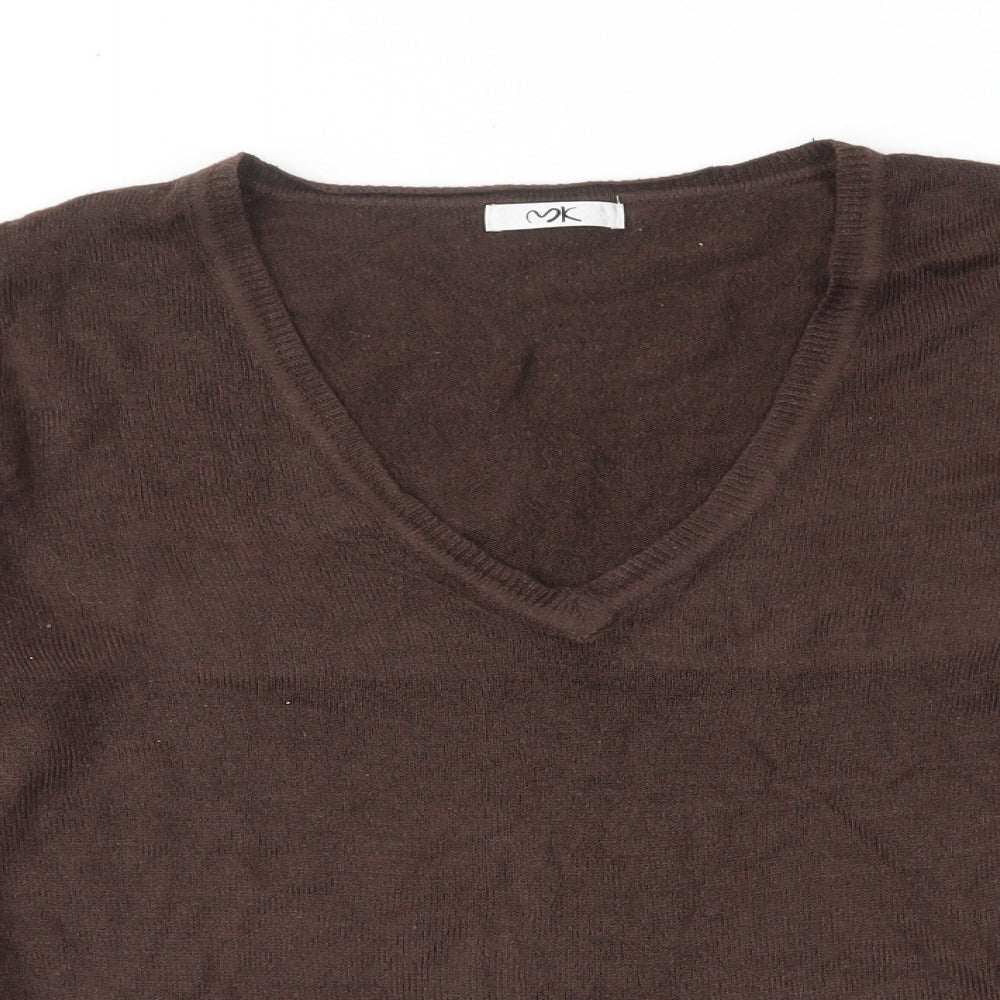 Mk Womens Brown V-Neck Acrylic Pullover Jumper Size 14