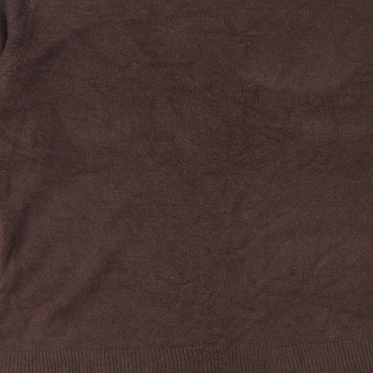 Mk Womens Brown V-Neck Acrylic Pullover Jumper Size 14
