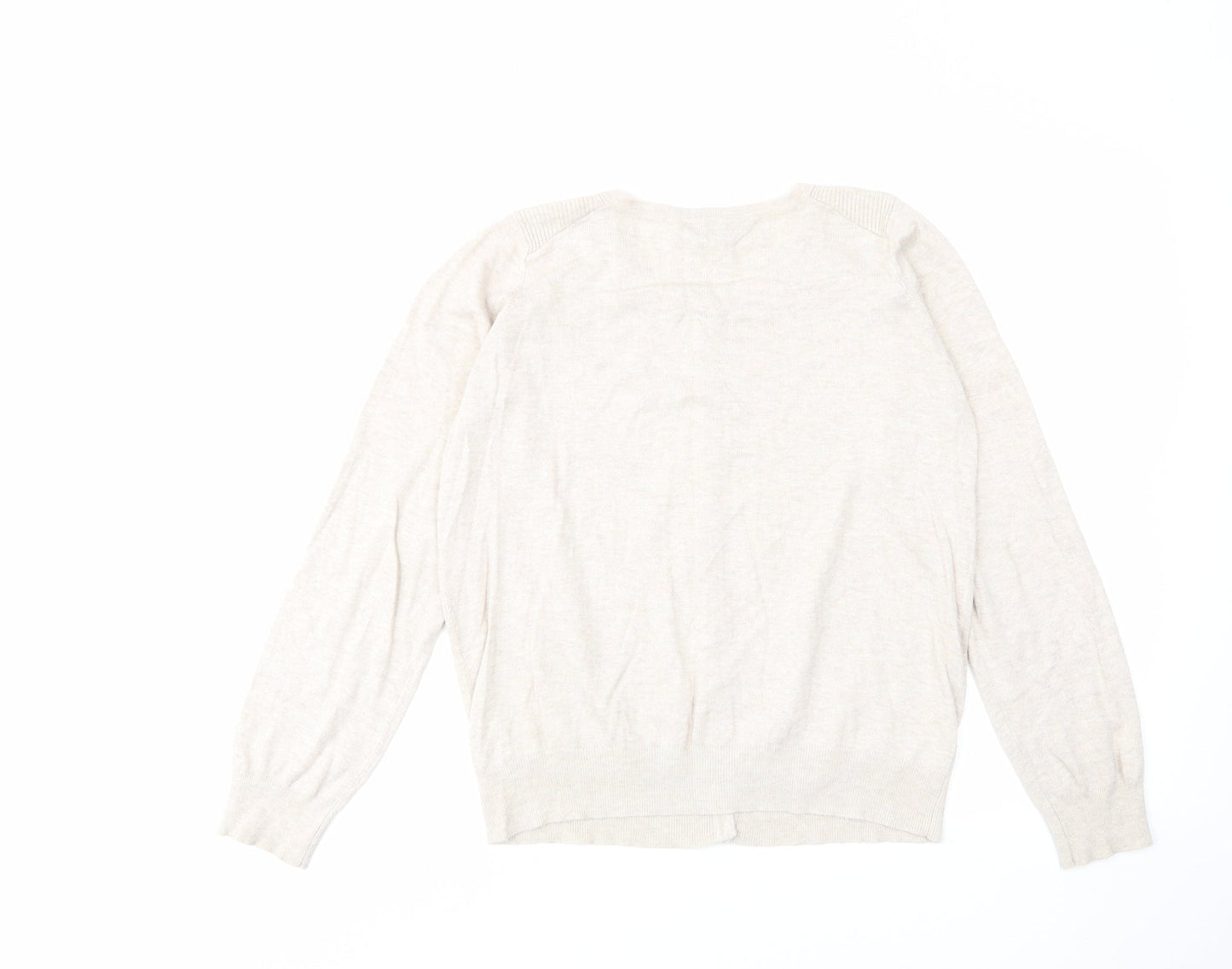 Dorothy Perkins Womens Beige Crew Neck Cotton Cardigan Jumper Size 14 - Buttons