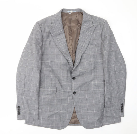 Marks and Spencer Mens Grey Plaid Wool Jacket Suit Jacket Size 44 Regular - Inside pockets
