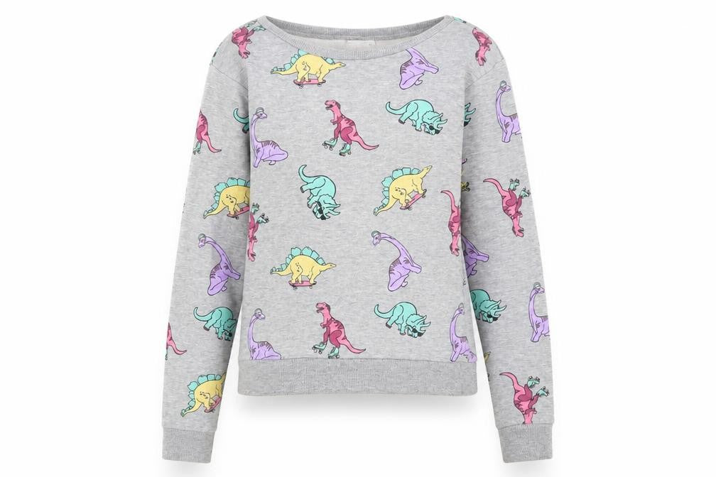 H&M Womens Grey Geometric Cotton Pullover Sweatshirt Size XS Pullover - Dinosaur Print