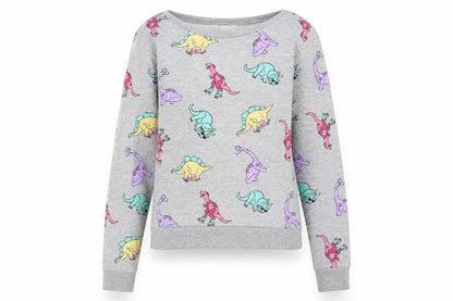 H&M Womens Grey Geometric Cotton Pullover Sweatshirt Size XS Pullover - Dinosaur Print