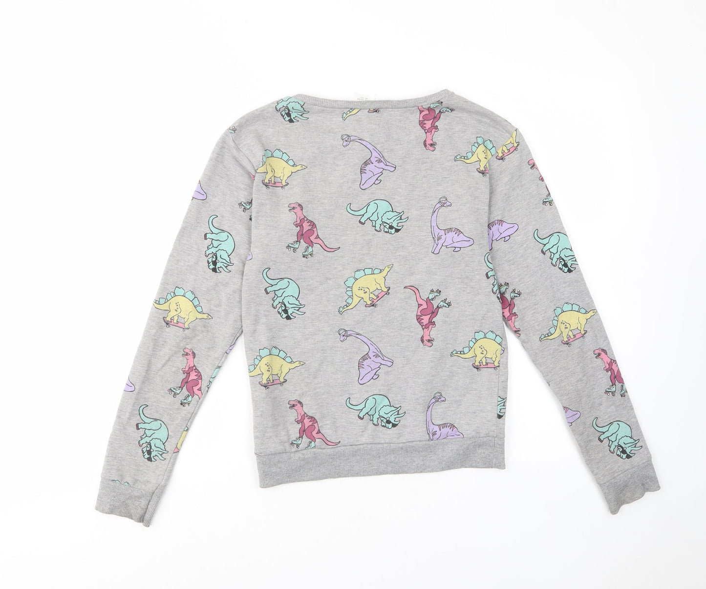 H&M Womens Grey Geometric Cotton Pullover Sweatshirt Size XS Pullover - Dinosaur Print