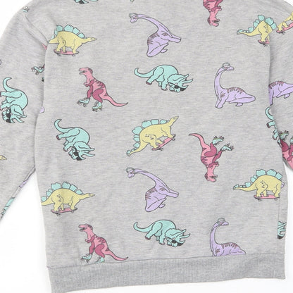 H&M Womens Grey Geometric Cotton Pullover Sweatshirt Size XS Pullover - Dinosaur Print