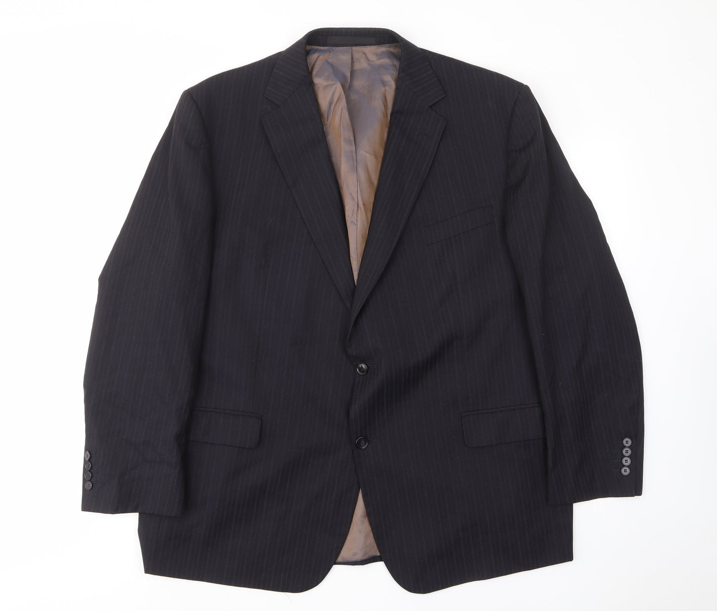 Marks and Spencer Mens Black Striped Wool Jacket Suit Jacket Size 48 Regular - Inside pockets
