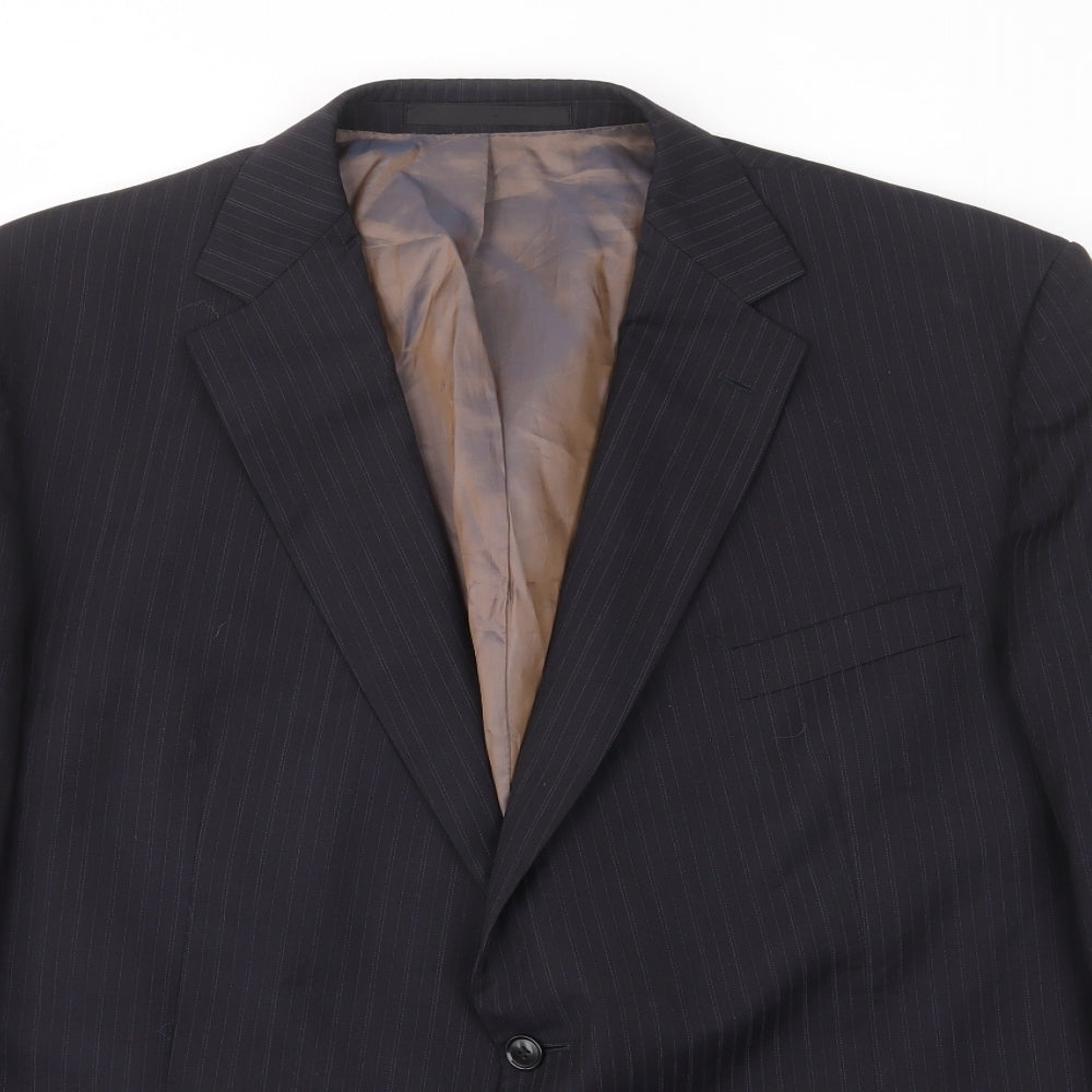 Marks and Spencer Mens Black Striped Wool Jacket Suit Jacket Size 48 Regular - Inside pockets