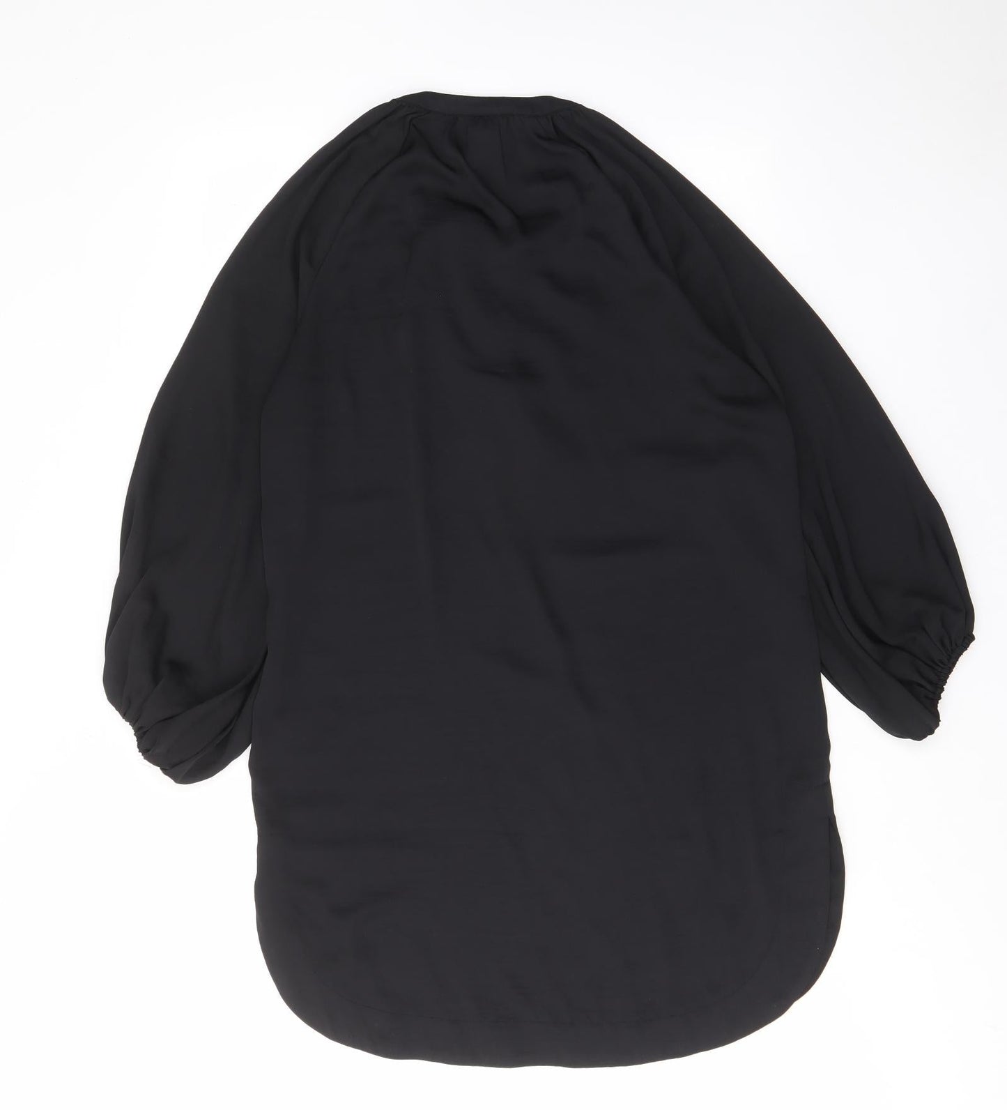 H&M Womens Black Polyester A-Line Size 8 V-Neck Pullover - Tassled, Keyhole neck