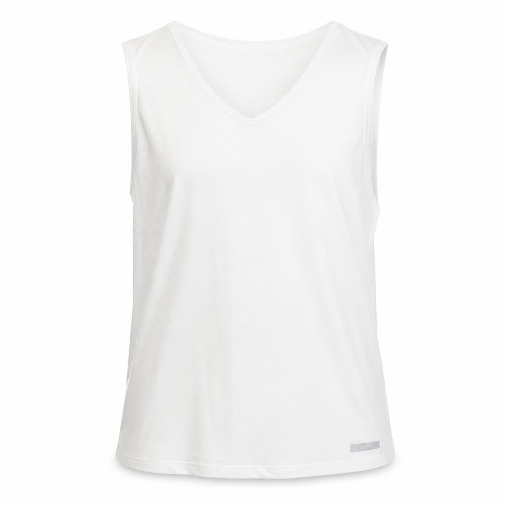 DECATHLON Boys White Polyester Basic Tank Size 16 Years V-Neck Pullover
