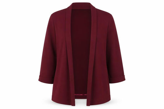 Front view of Red Herring women’s red jacket blazer, size UK 14, - open