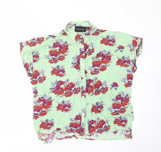 MINKPINK Womens Green Floral Viscose Basic Button-Up Size M Collared