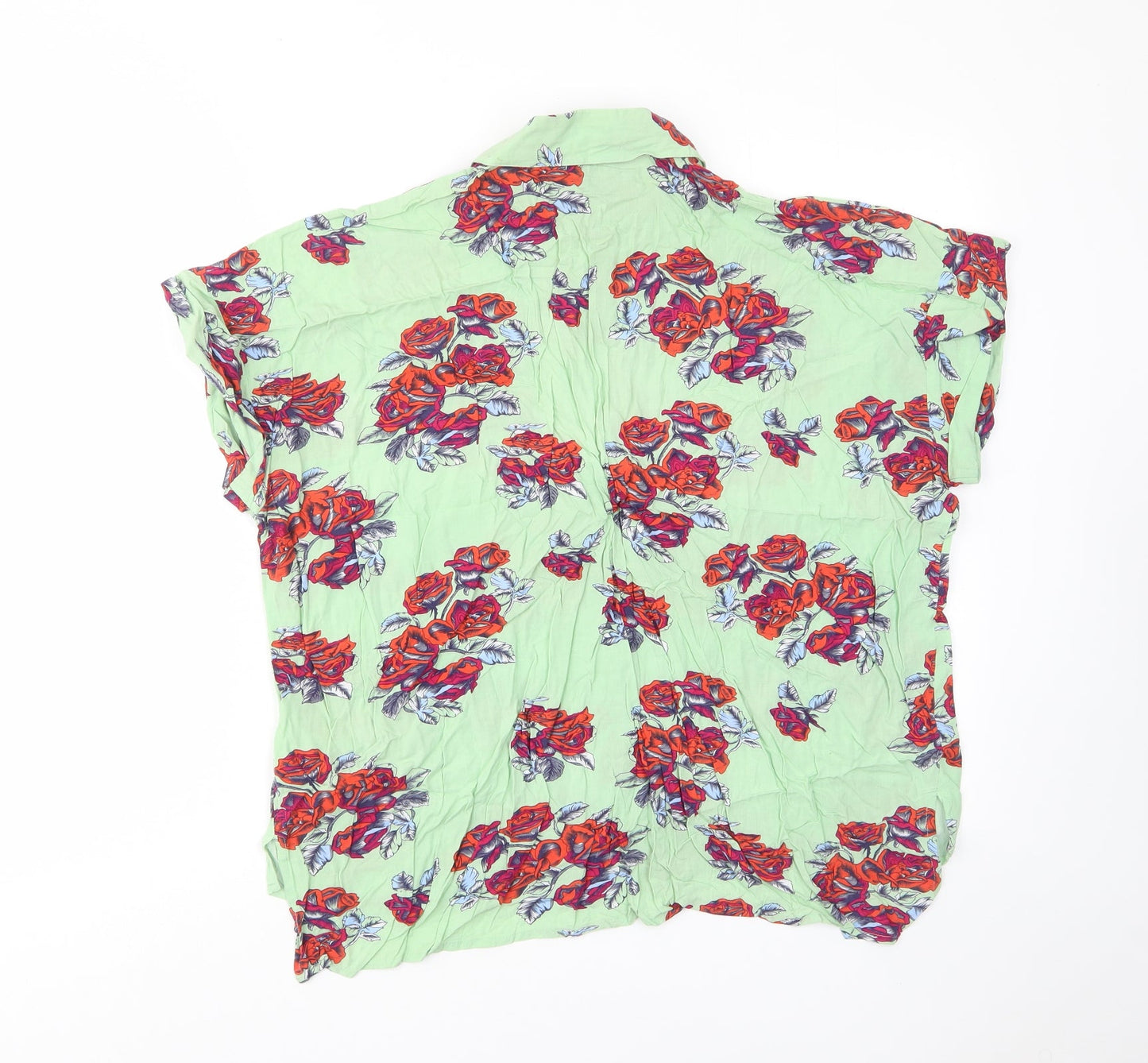 MINKPINK Womens Green Floral Viscose Basic Button-Up Size M Collared