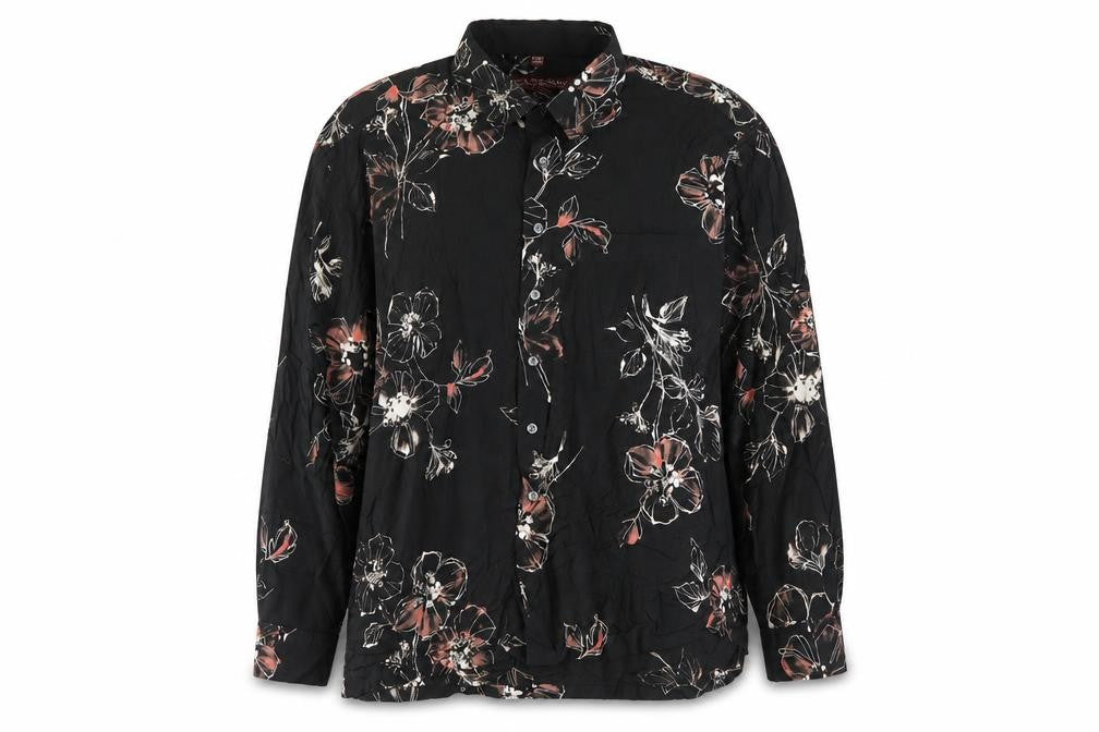 Caserini Womens Black Floral Viscose Basic Button-Up Size XL Collared - Pocket