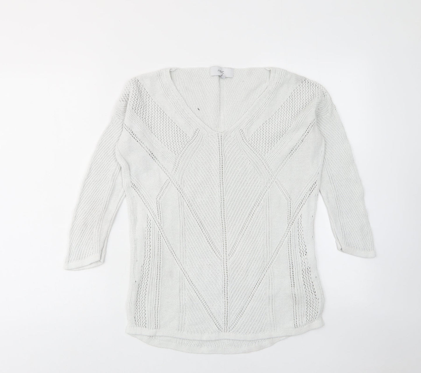 NEXT Womens White V-Neck Cotton Pullover Jumper Size 8