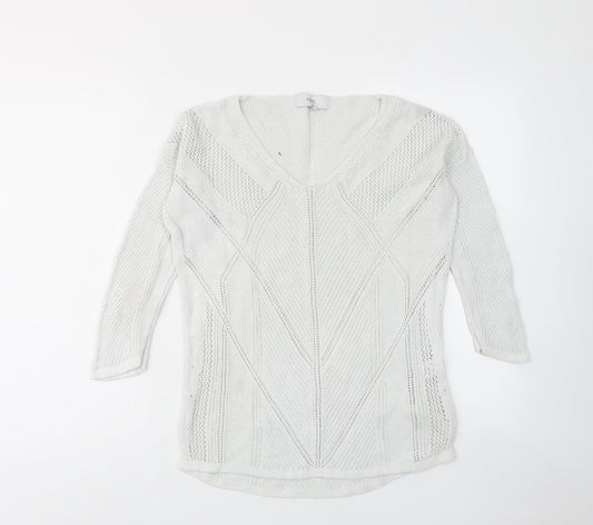 NEXT Womens White V-Neck Cotton Pullover Jumper Size 8