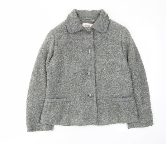 Classic Womens Grey Jacket Size 14 Button - Collared, Pockets