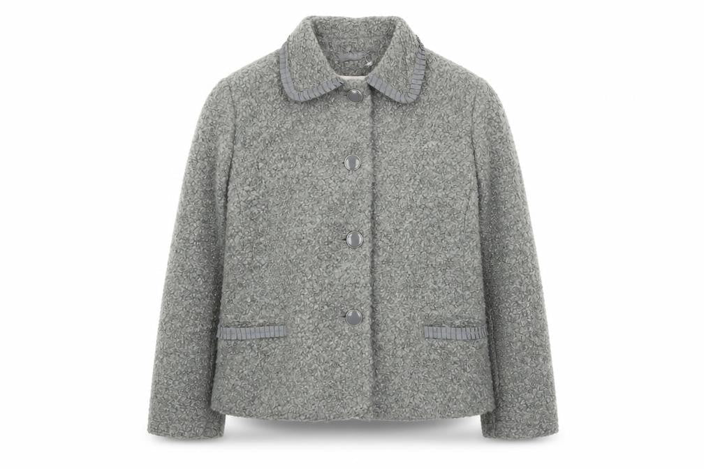 Classic Womens Grey Jacket Size 14 Button - Collared, Pockets