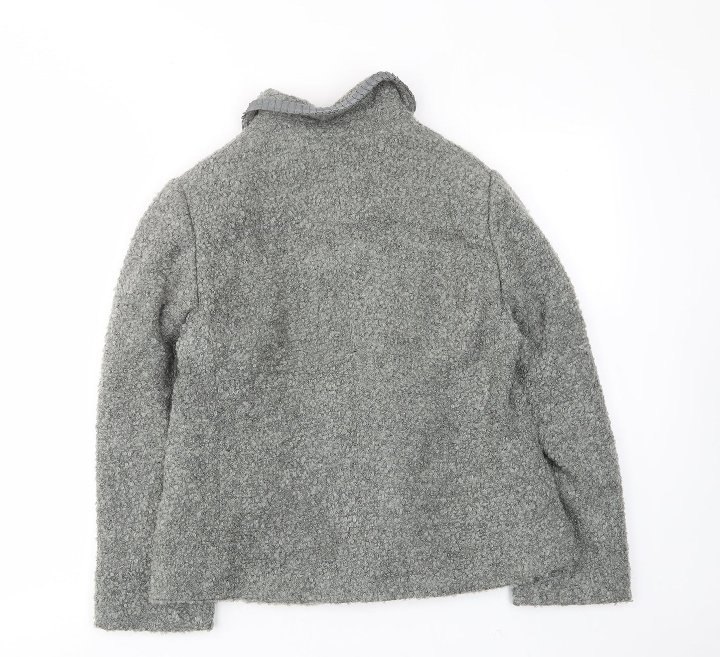 Classic Womens Grey Jacket Size 14 Button - Collared, Pockets