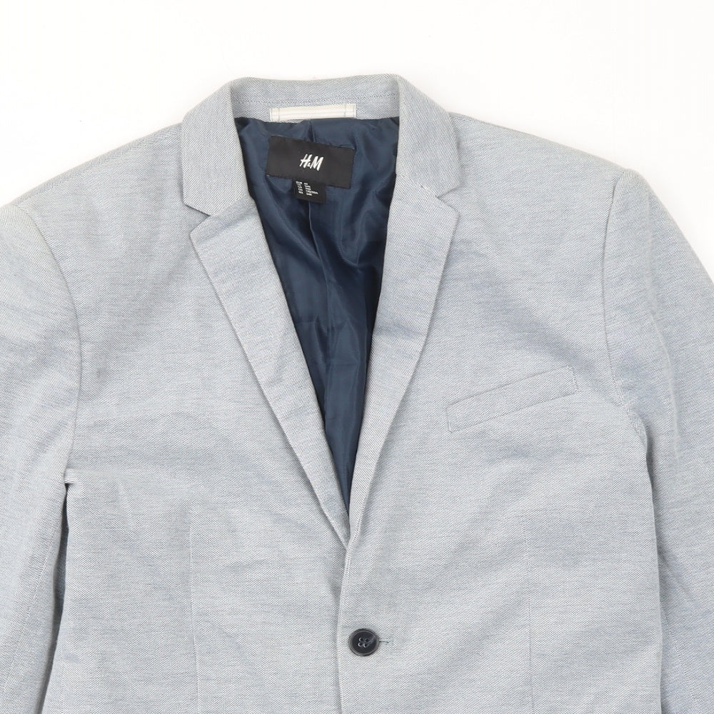 H&M Mens Blue Polyester Jacket Suit Jacket Size 34 Regular - Pockets