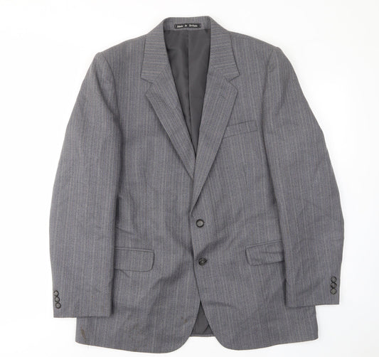 Greenwoods Mens Grey Striped Wool Jacket Suit Jacket Size 42 Regular - Inside pockets