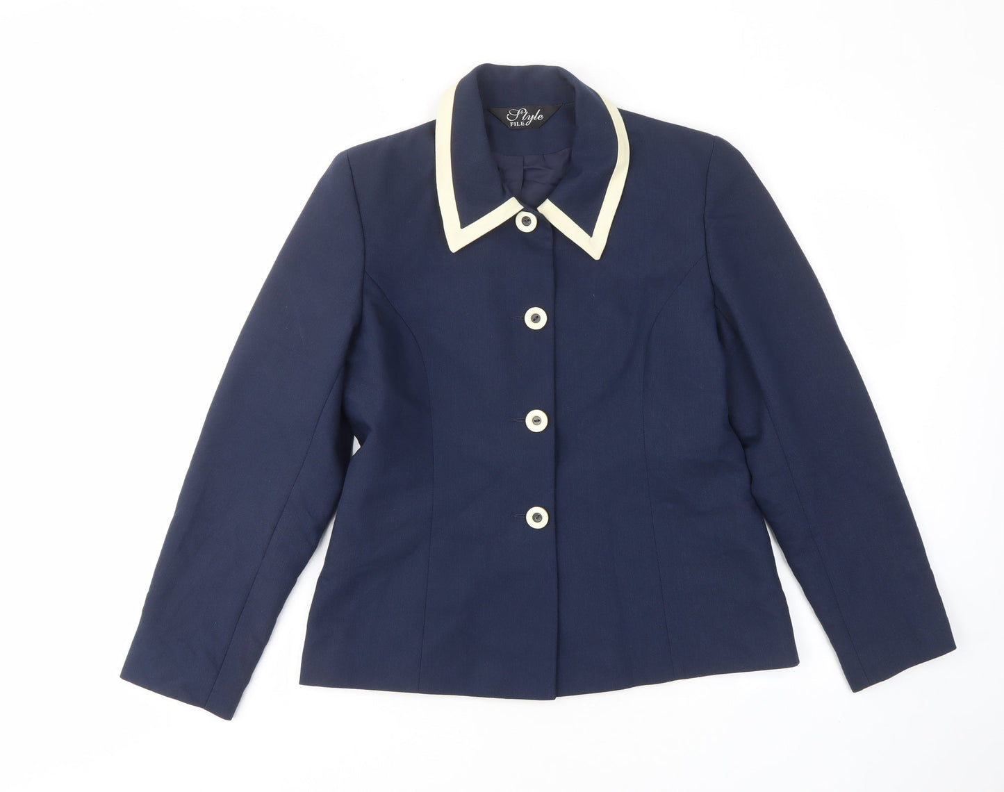Style File Womens Blue Jacket Size 10 Button - Collared