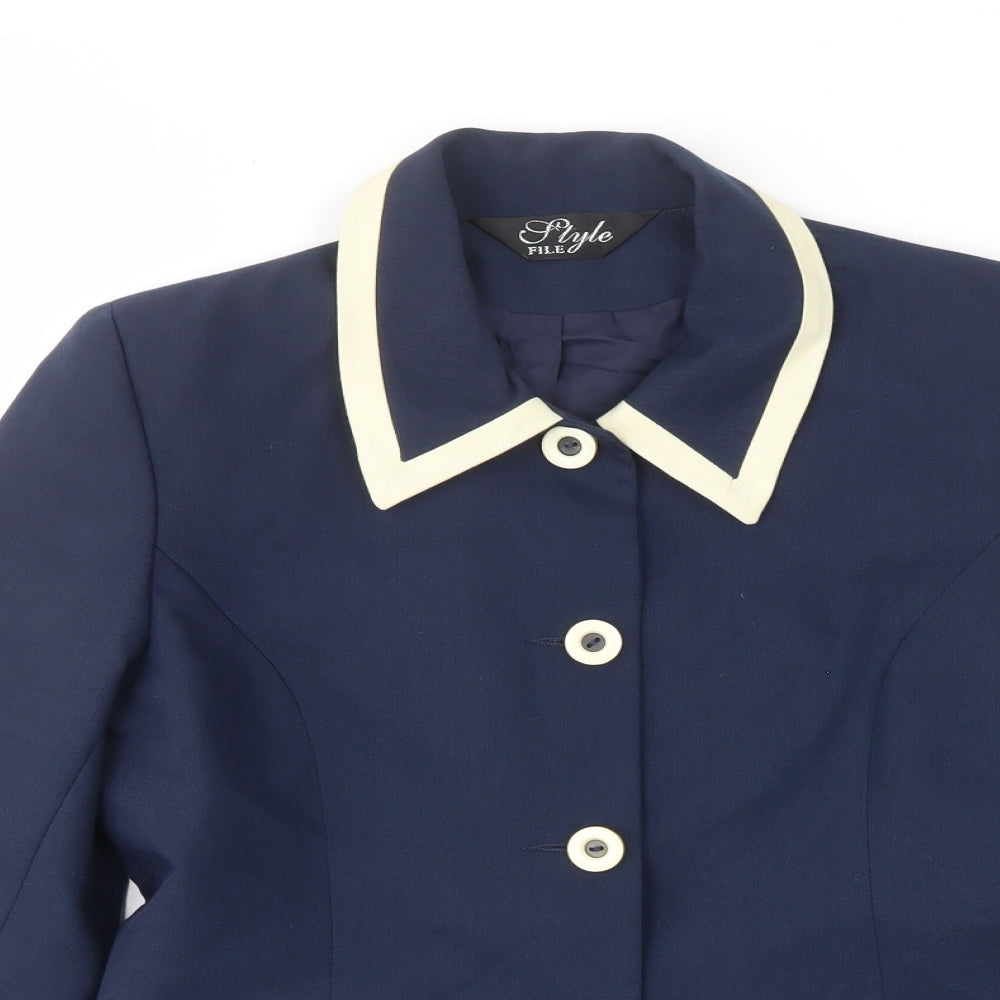 Style File Womens Blue Jacket Size 10 Button - Collared