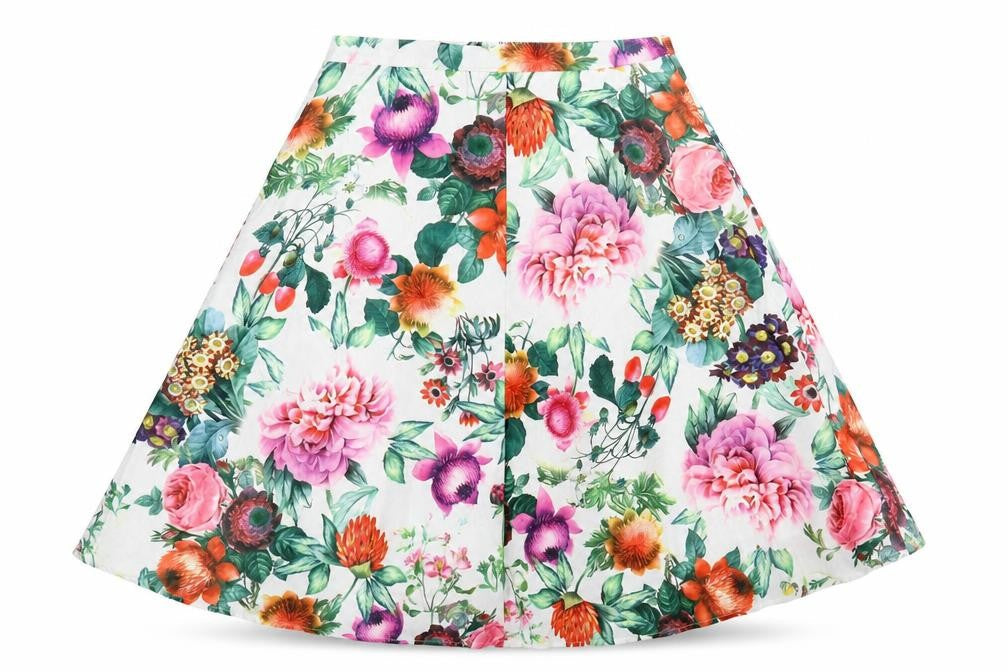 Glamorous Womens White Floral Polyester Flare Skirt Size M Zip