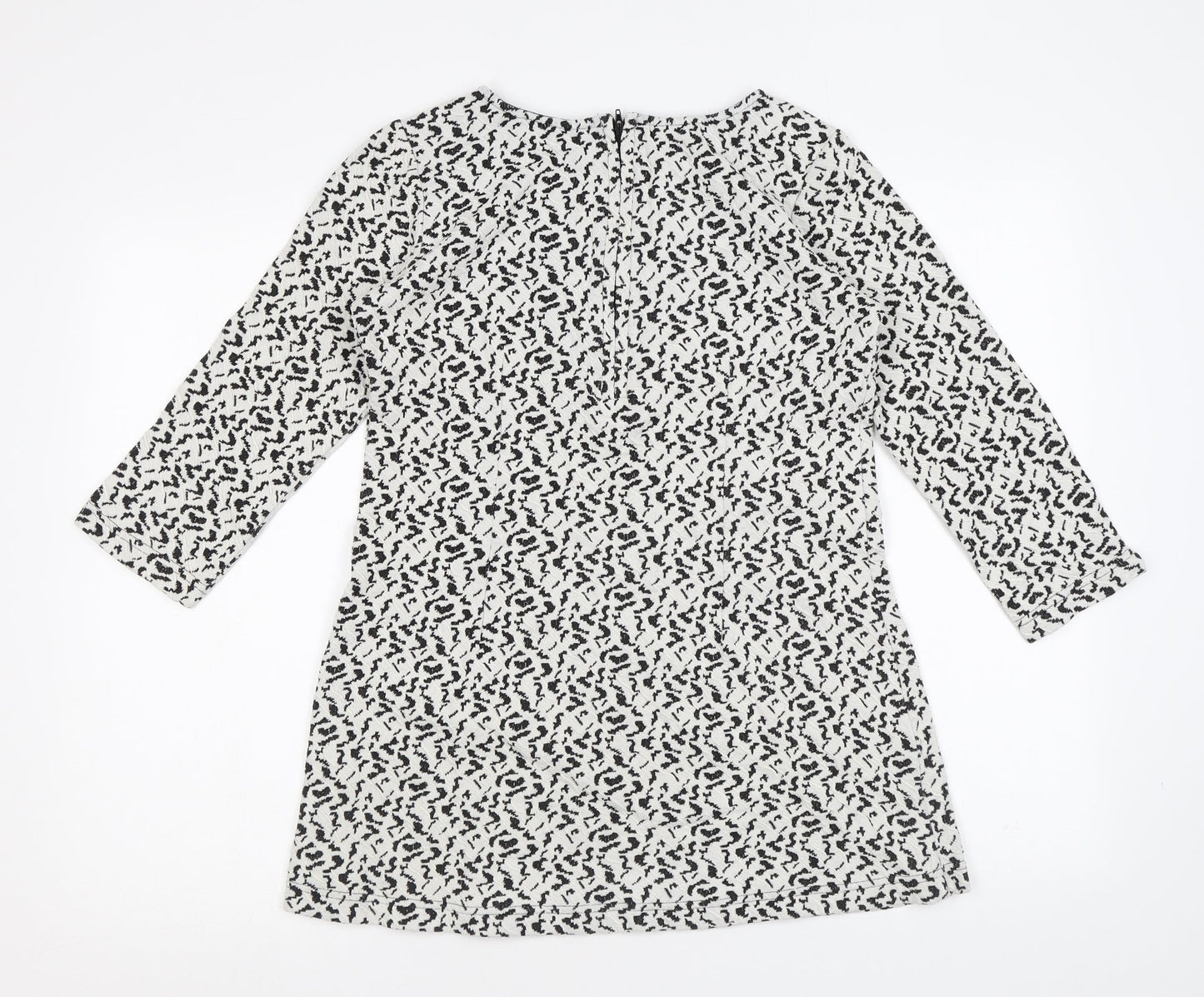 Adini Womens White Geometric Cotton Tunic T-Shirt Size S Round Neck