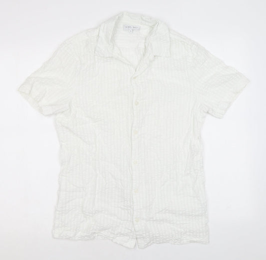 Nigel Hall Mens White Polyester Button-Up Size M Collared Button - Waffle fabric