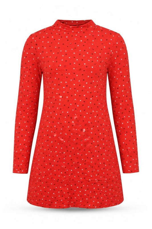 Marks & Spencer Womens Red Geometric Viscose A-Line Size 8 Mock Neck Pullover - Card Suits Print