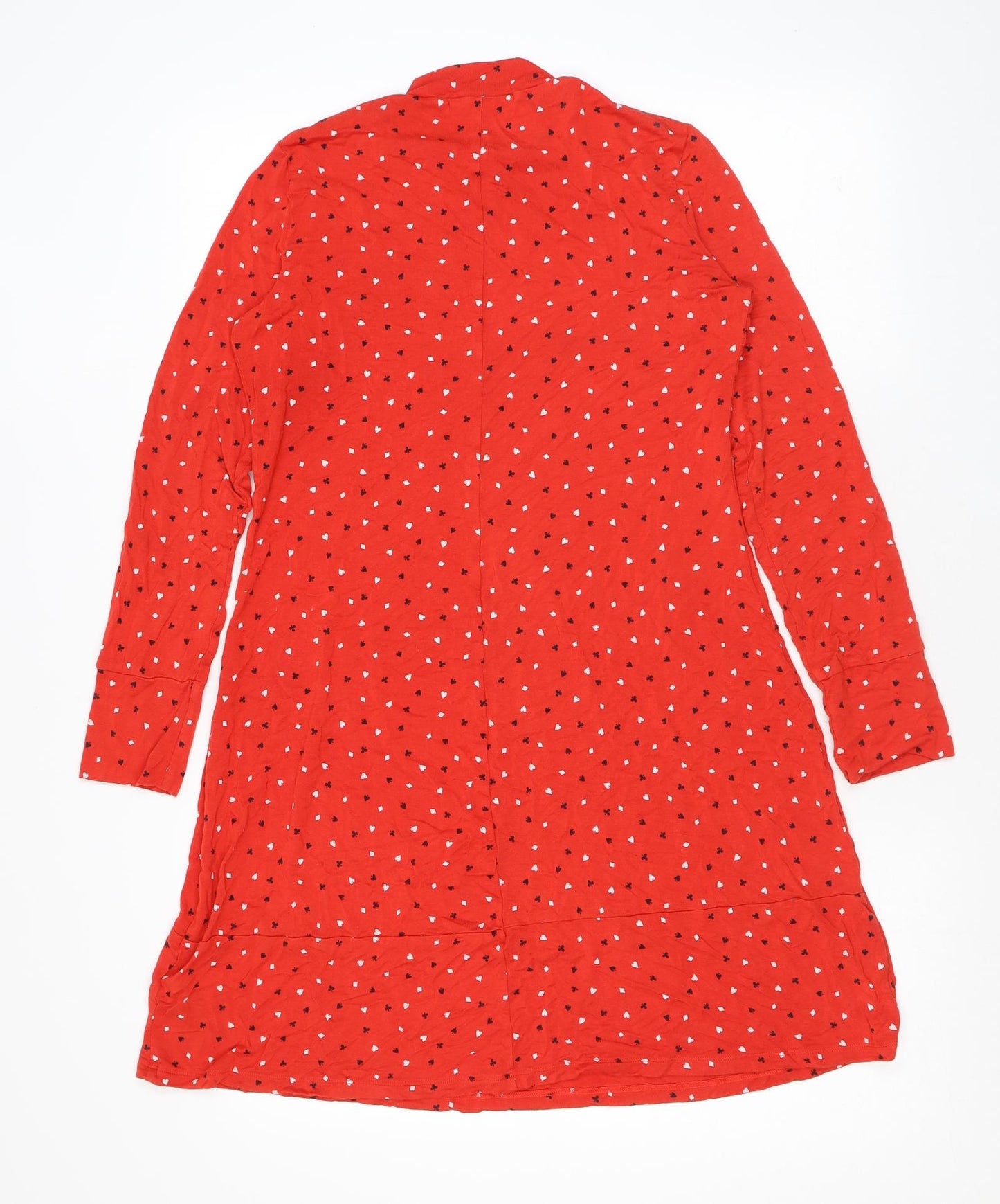 Marks and Spencer Womens Red Geometric Viscose A-Line Size 8 Mock Neck Pullover - Card Suits Print